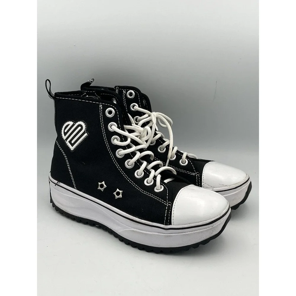 Justice Sport Hightop Canvas Lugbottom Sneakers Big Girls Black Sz4 Lace Zip